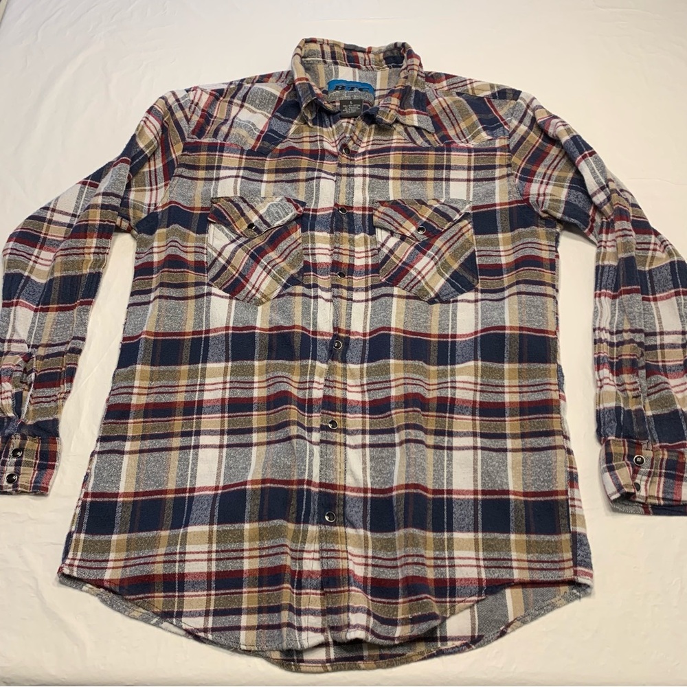 Bay Trading Co BTC Blue Plaid Flannel Button Up Shirt Men’s Large